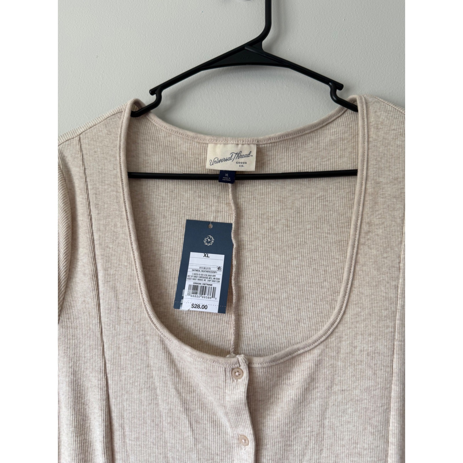 Universal Thread Midi Dress XL Oatmeal Heather Ribbed Button Front Scoop Neck