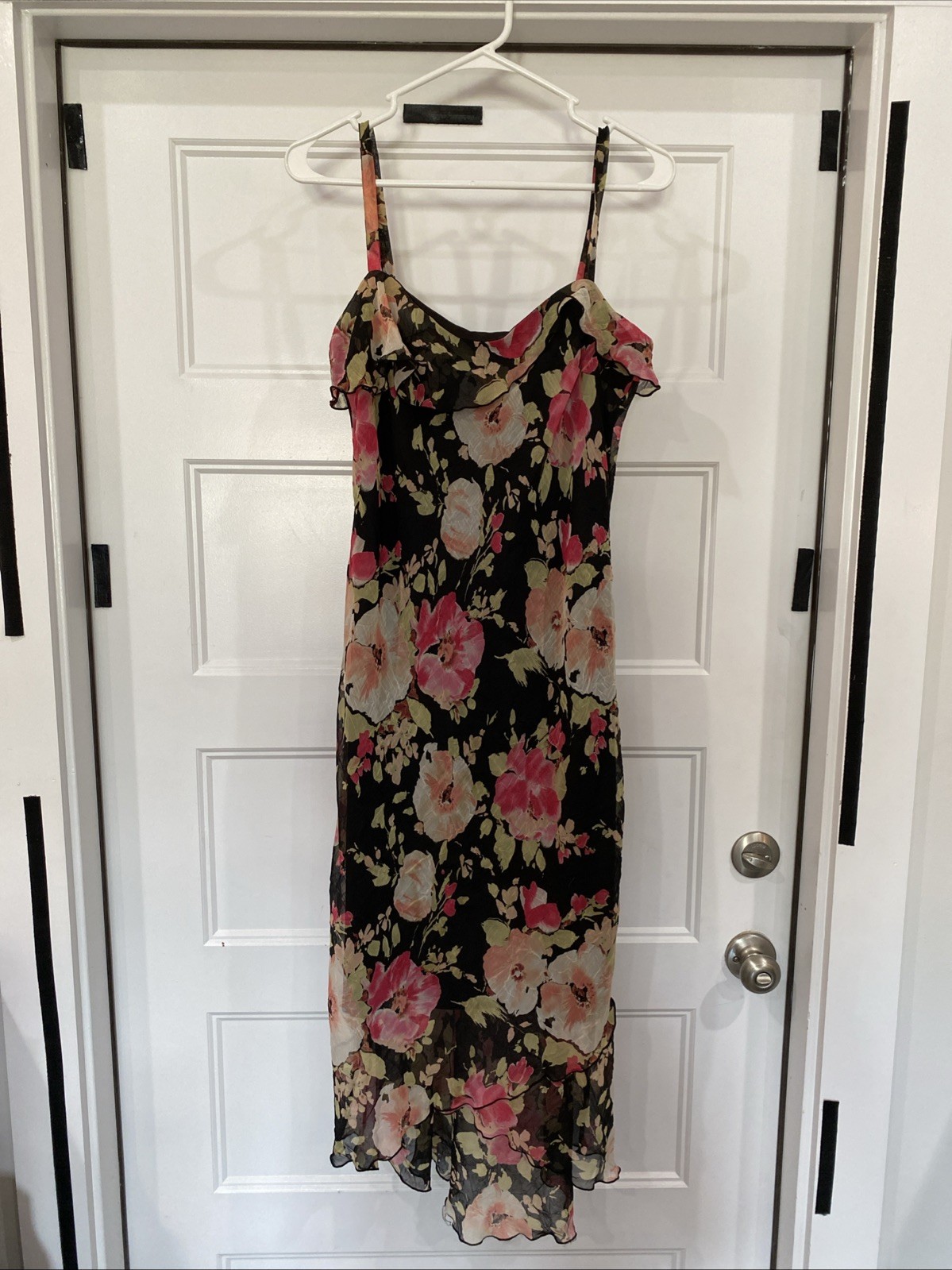 Vintage Y2K Floral Maxi Ruffle Slip Dress Prom 90s Straps Lightweight Romantic