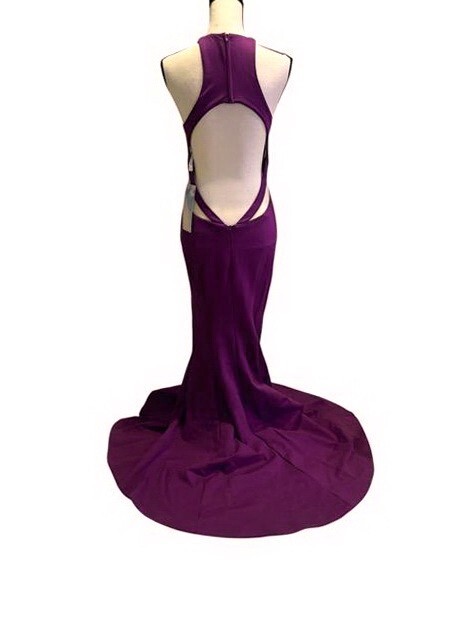 Zoey Grey Purple Open Back Illusion Cut Out Ponte Jersey Gown size 6 $279 Prom