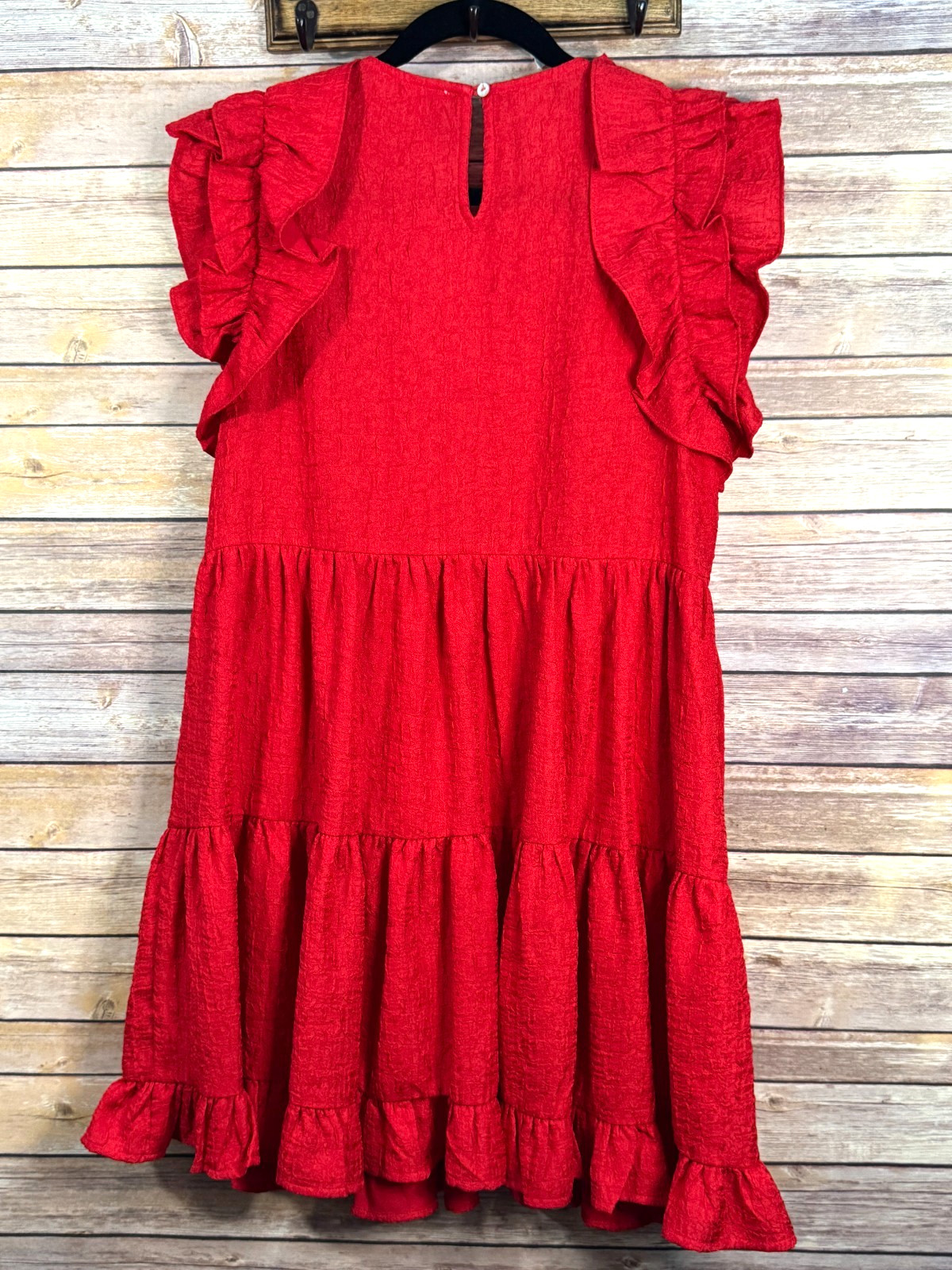 Entro Womens Red Crinkled Fluitter Sleeve Ruffled Hem Tiered Short Dress L