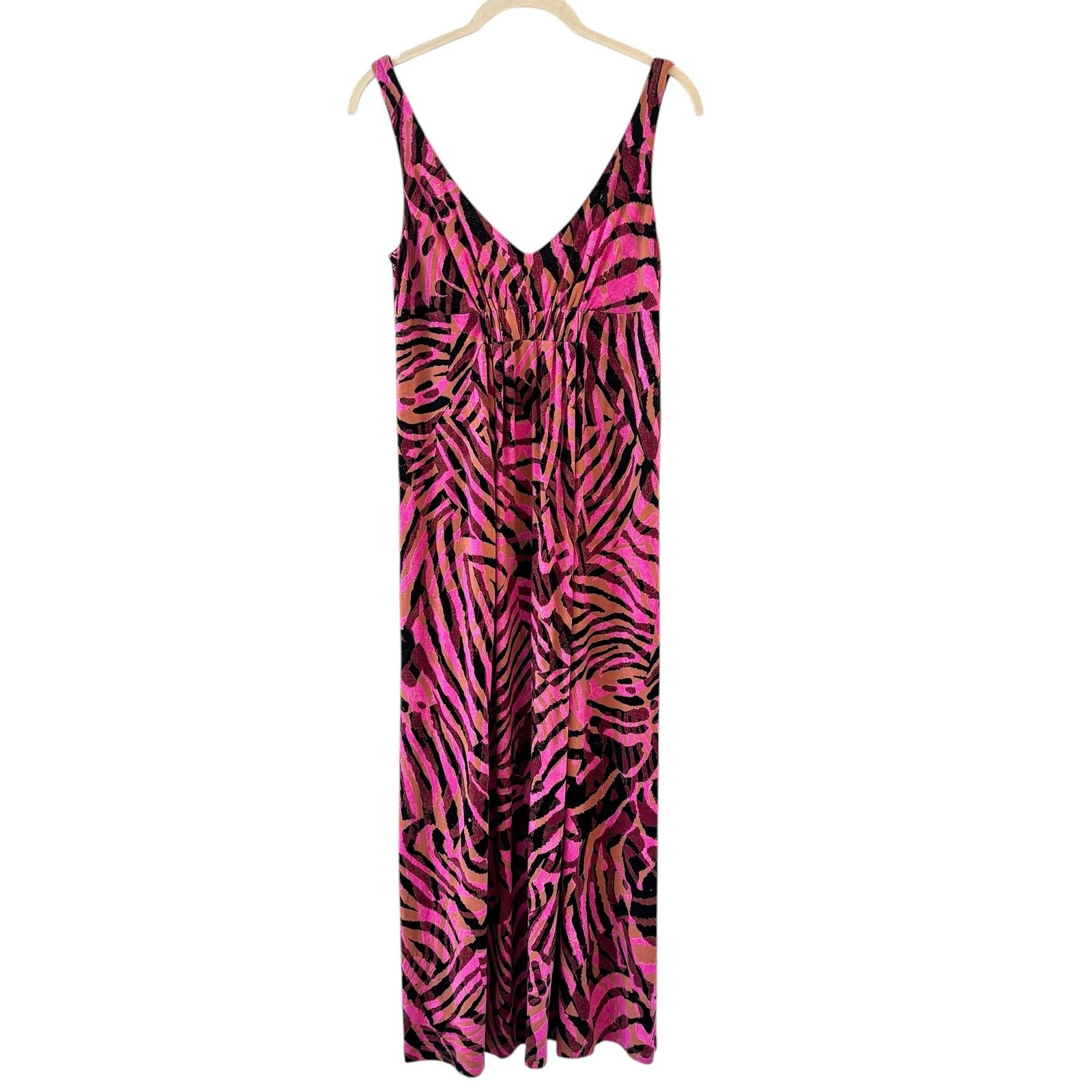 CAbi Tiger Jungle Pink Dress Womens M Animal Print V Neck Jersey Maxi