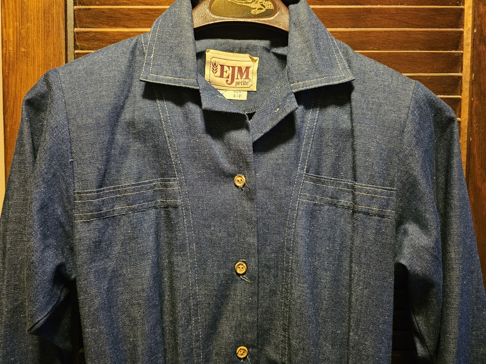 Vintage “EJM Petites” Denim Button Down Collared Dress Size 4, Denim Dress