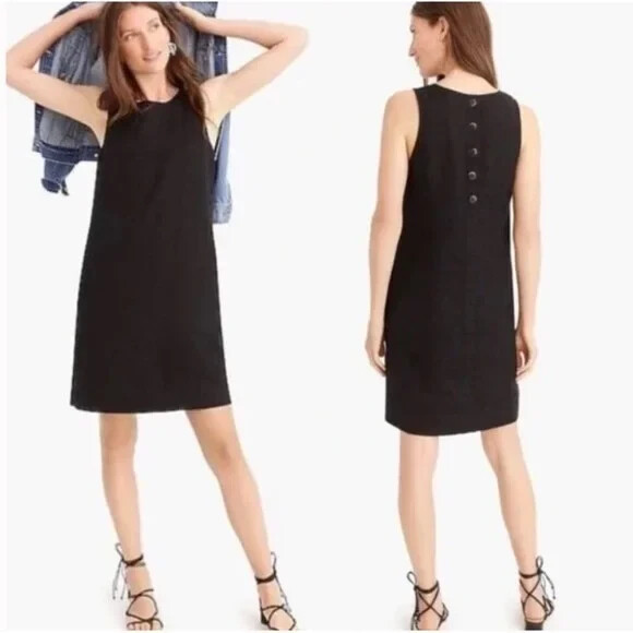NEW 2019 J. Crew Shift Dress Beauchamps 100% LINEN & 100% Cotton Lined Black PM