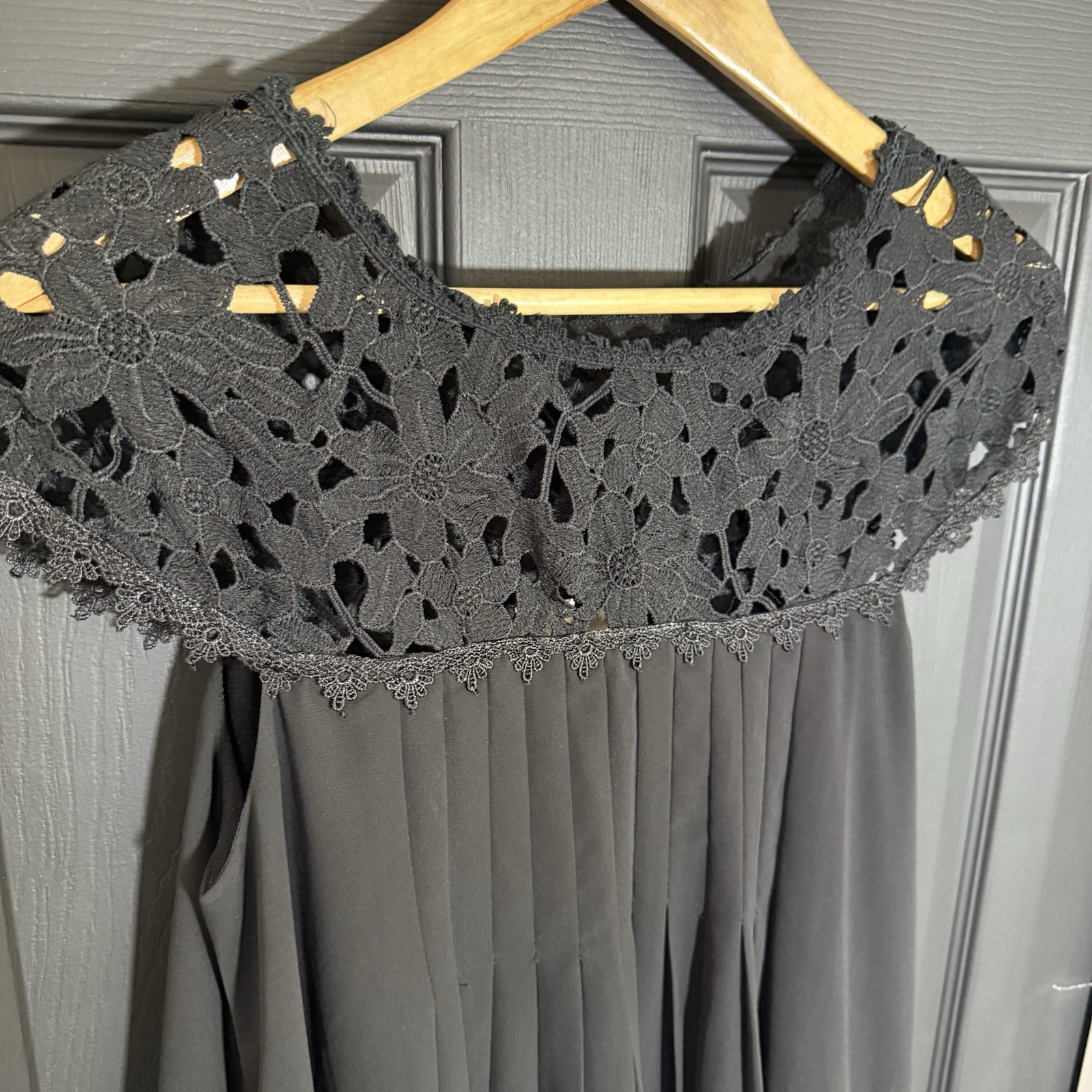 Altar’d State Size Medium Elegant Black Embroidered Lace Pleated Dress