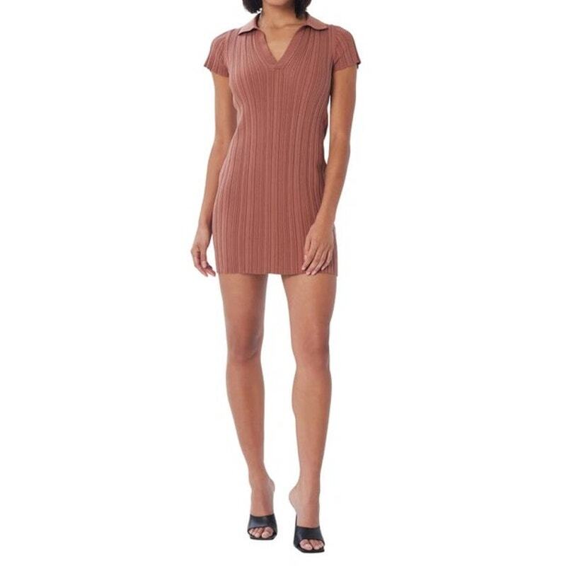Lita by Ciara NWT Rib Cotton Blend Polo Minidress In Cinnamon Size Medium