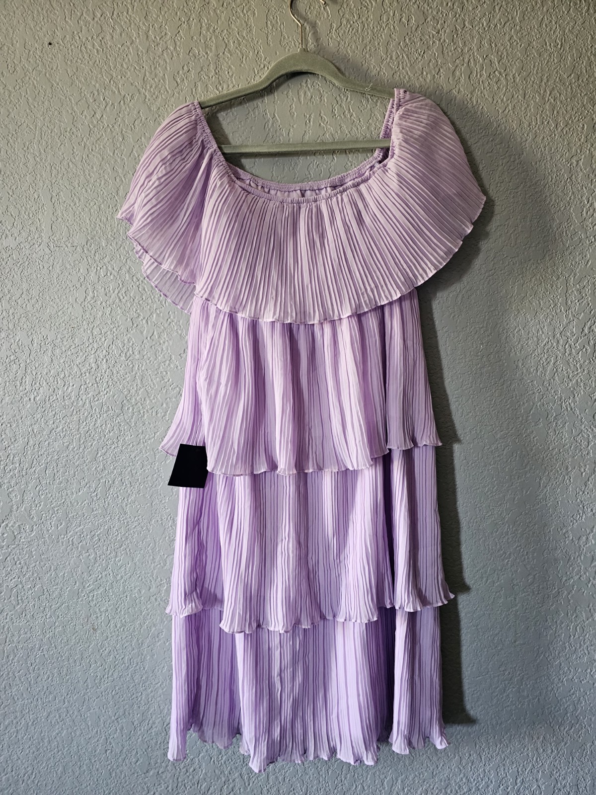 Lulus Lavender Pleated Layered Off Shoulder Tiered Midi Dress L 100% Polyester