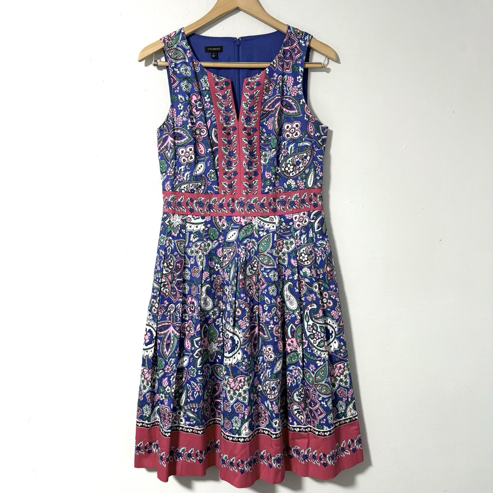 Talbots Paisley Fit & Flare Pink Blue Green Floral Midi Dress 4 (Fits Like 6)