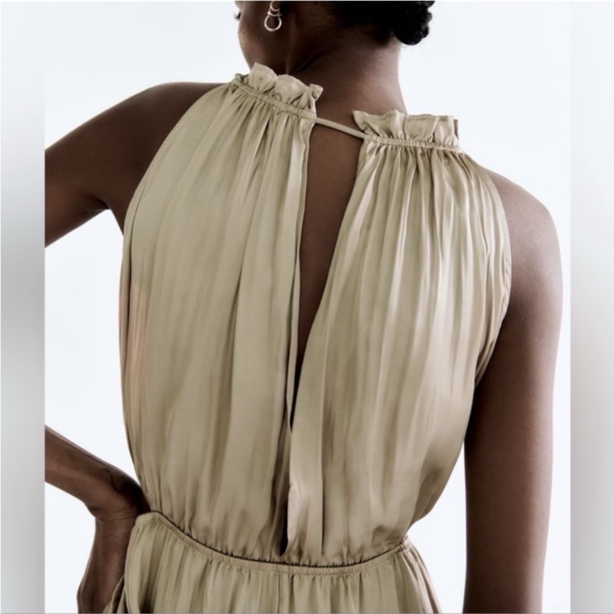 Zara Wrinkle Look Satin Effect Cut Out Maxi Dress Medium Wedding Cocktail Chic