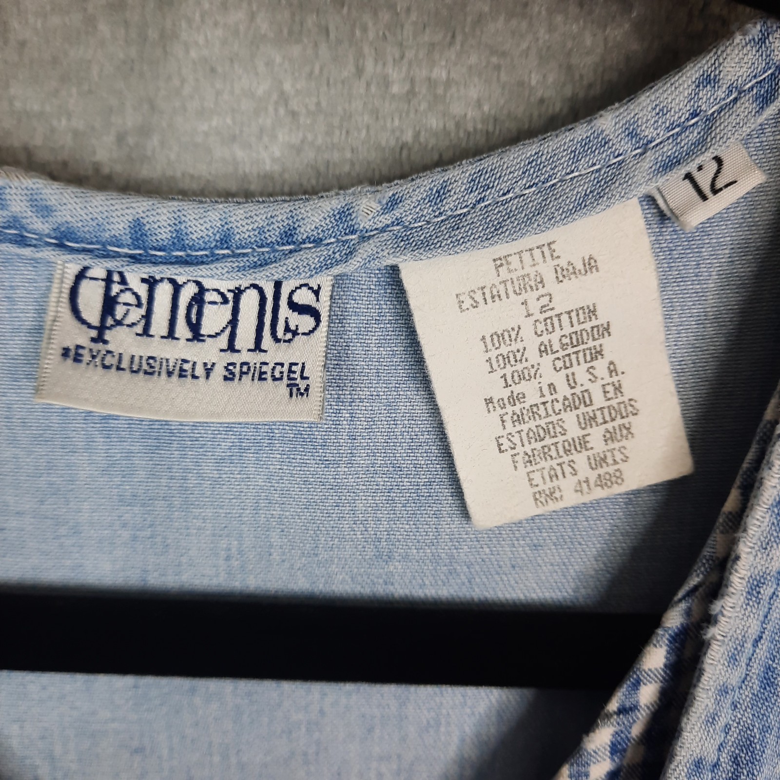 VTG 90s Button Front Denim Gingham Dress Womens 12 Cottagecore Prairie Western
