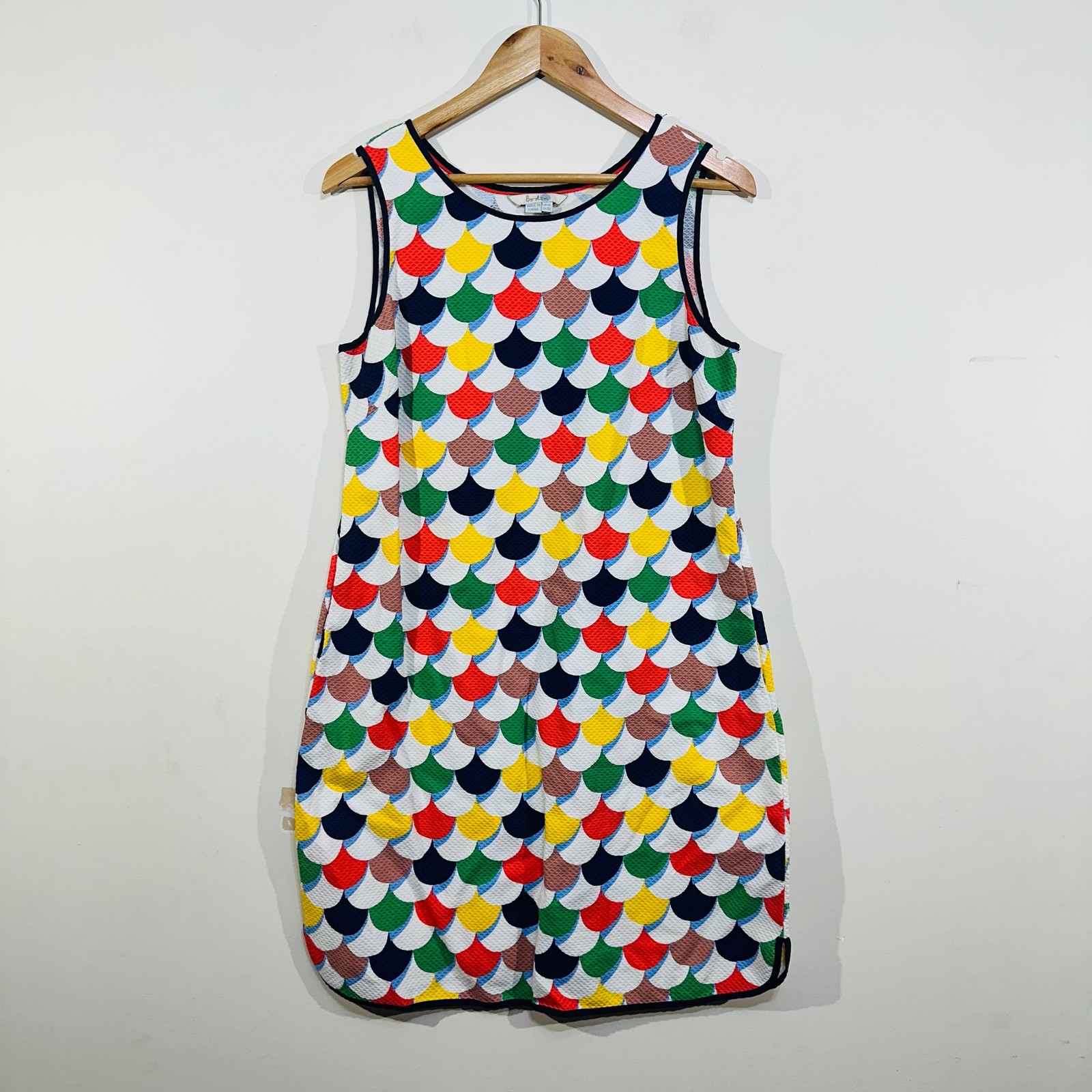 Boden Shift Dress UK 14L Scallop Red Blue Green Yellow White Textured