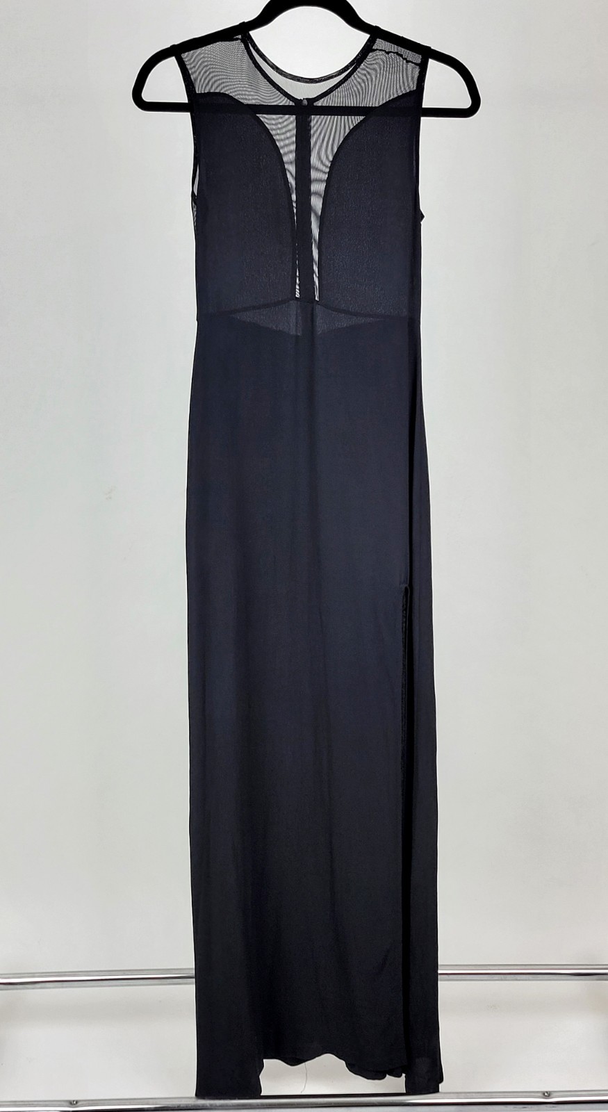 FOR LOVE & LEMONS Black Maxi Length Dress Sheer Mesh Thigh Slit Women’s Size XS