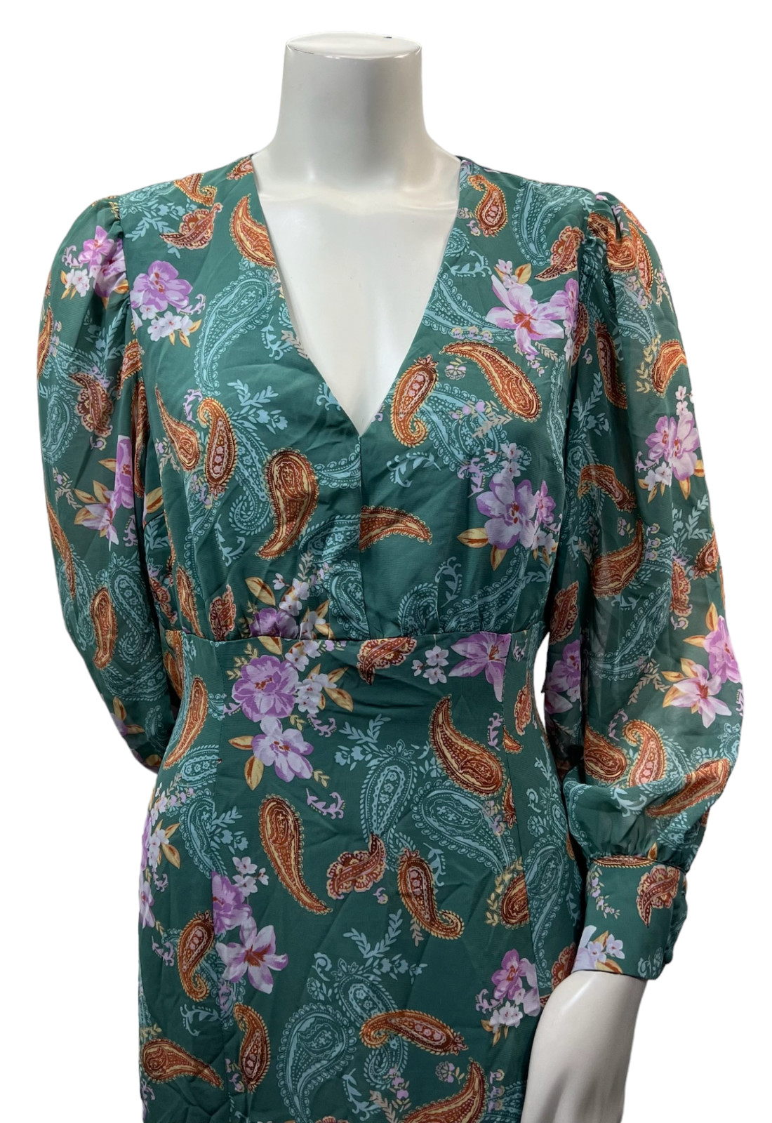 Bar III Dress Womens Size Xlarge Petite PXL Green Floral Paisley Chiffon New