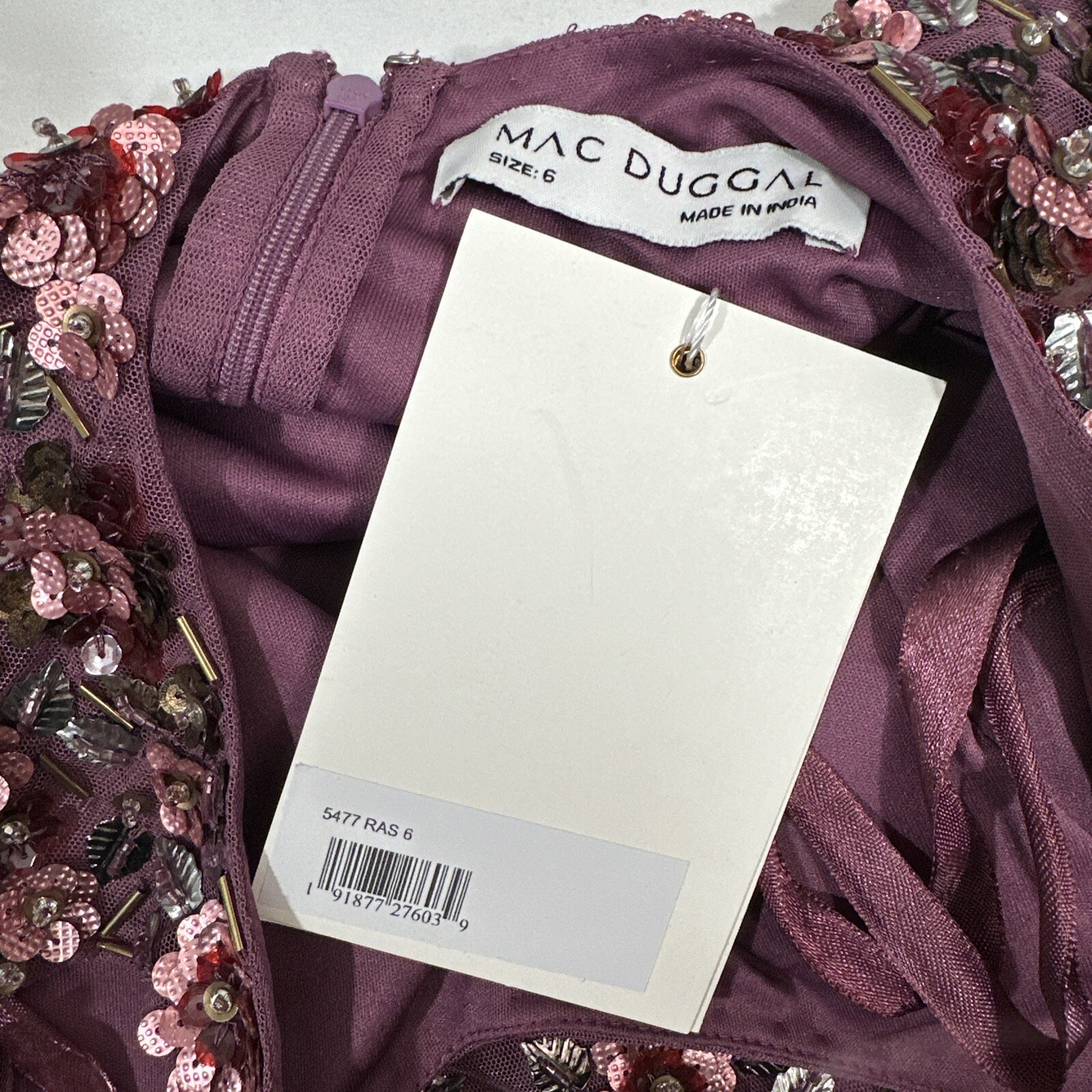 NWT Mac Duggal [ 6 ] 5477 Floral Embellished Scoop Neck Gown in Raspberry G1840