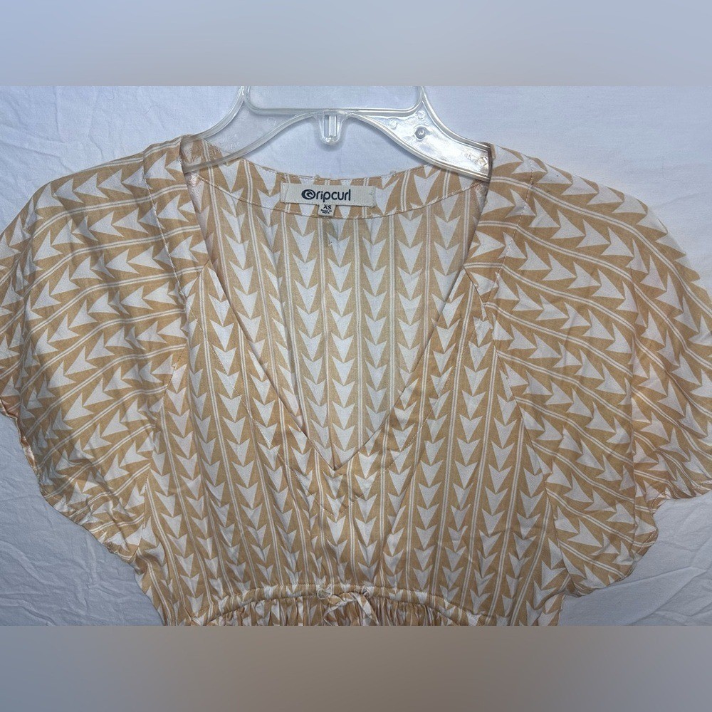 Rip Curl XS Mustard Cream Geometric Print Dress w/ Pockets