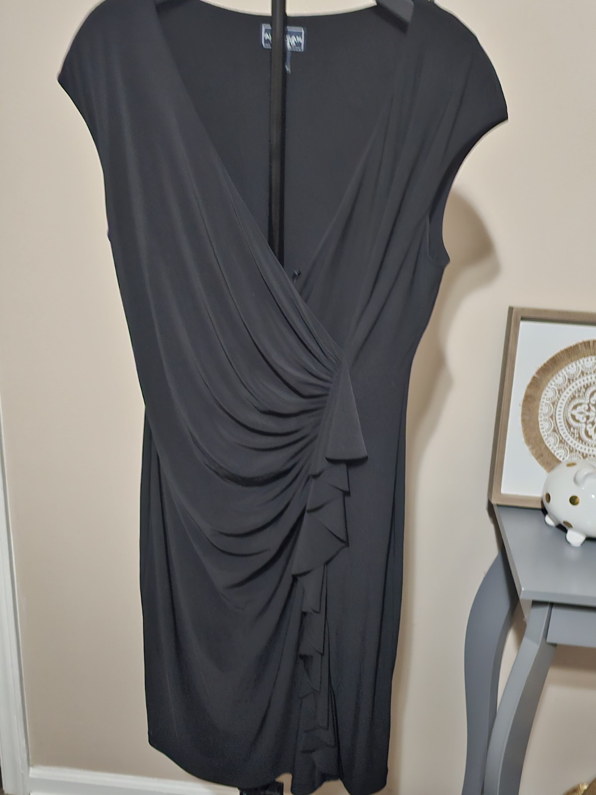 American Living Black Cascade Ruffle Dress Size 14 Timeless Classic All-Season