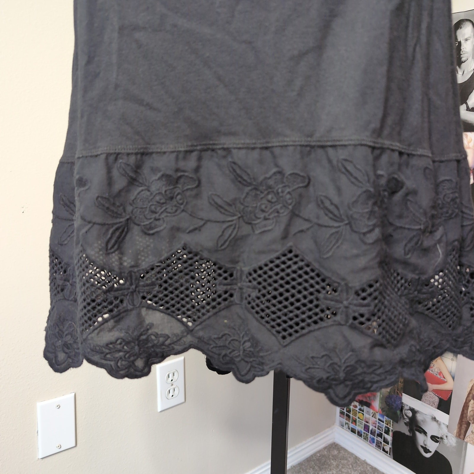 Black Short Sleeve Dress with Eyelet Boho