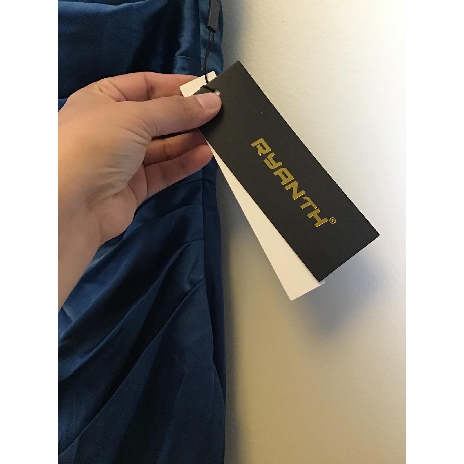 Ryanth Women’s Blue One Shoulder Ruched Satin Midi Dress Size 4 NWT