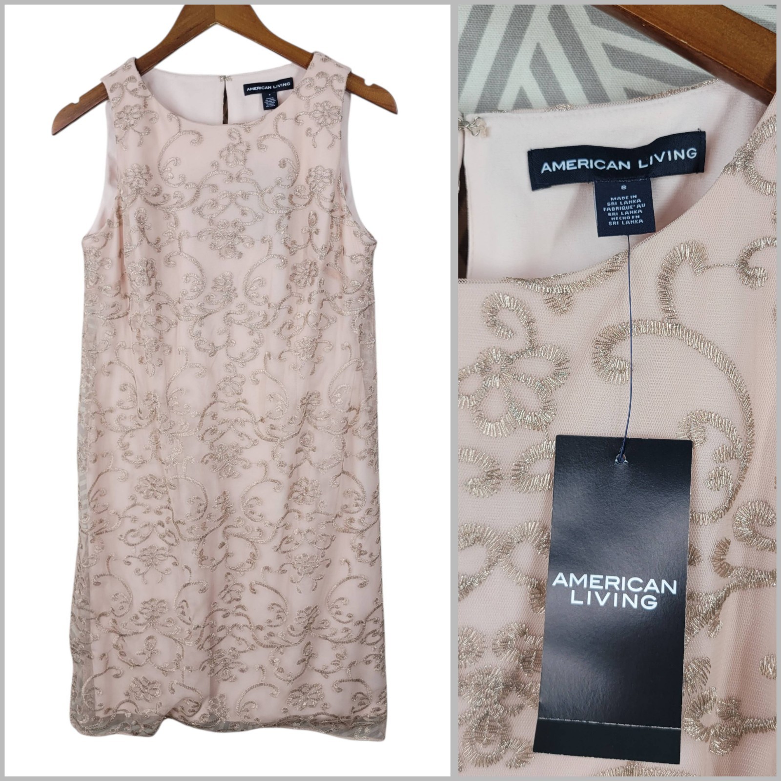 NEW American Living Dress 8 Embroidered Lace Overlay Special Event Party Pink