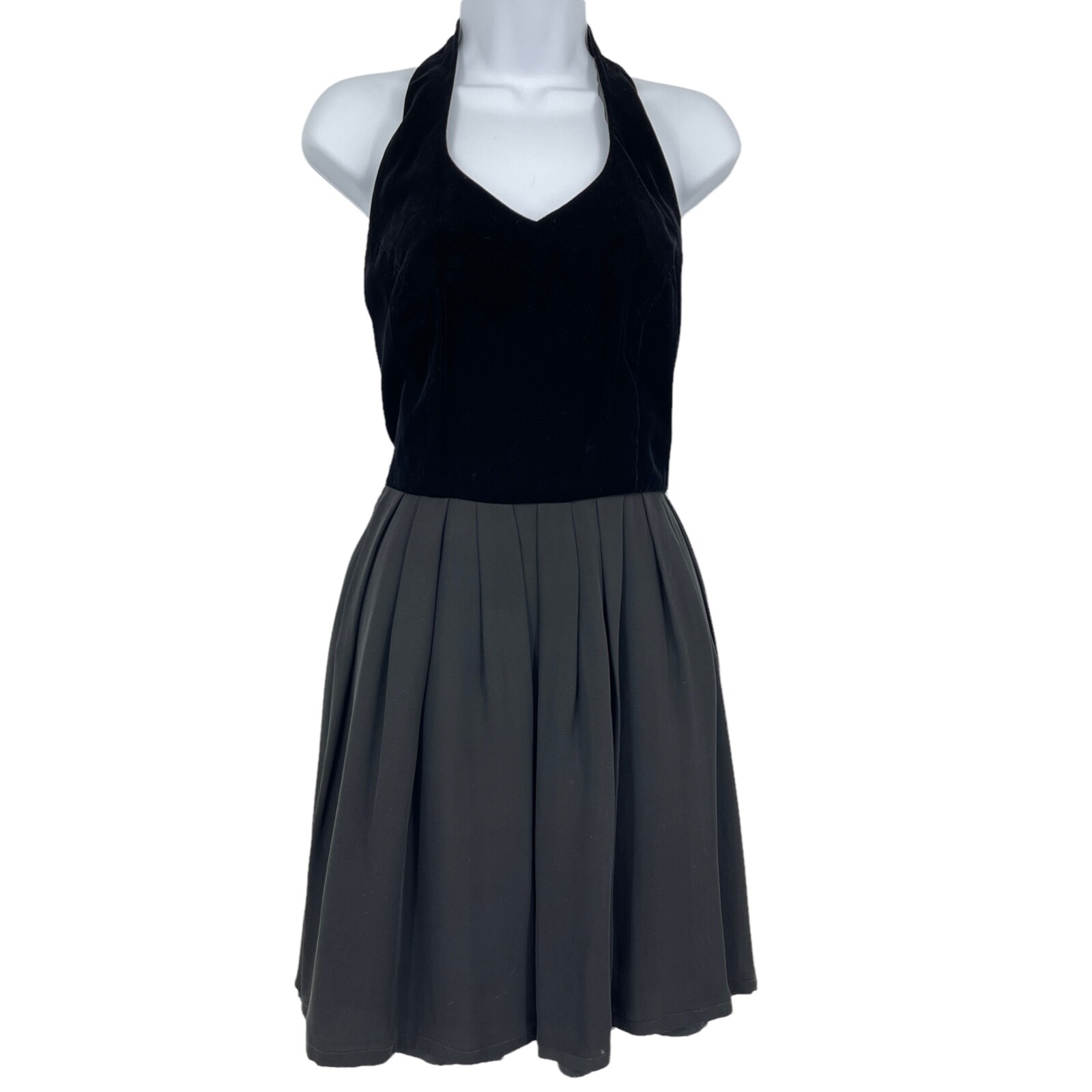 Vintage Siri Neiman Marcus Halter Dress Black Velvet Short V-Neck Womens 2