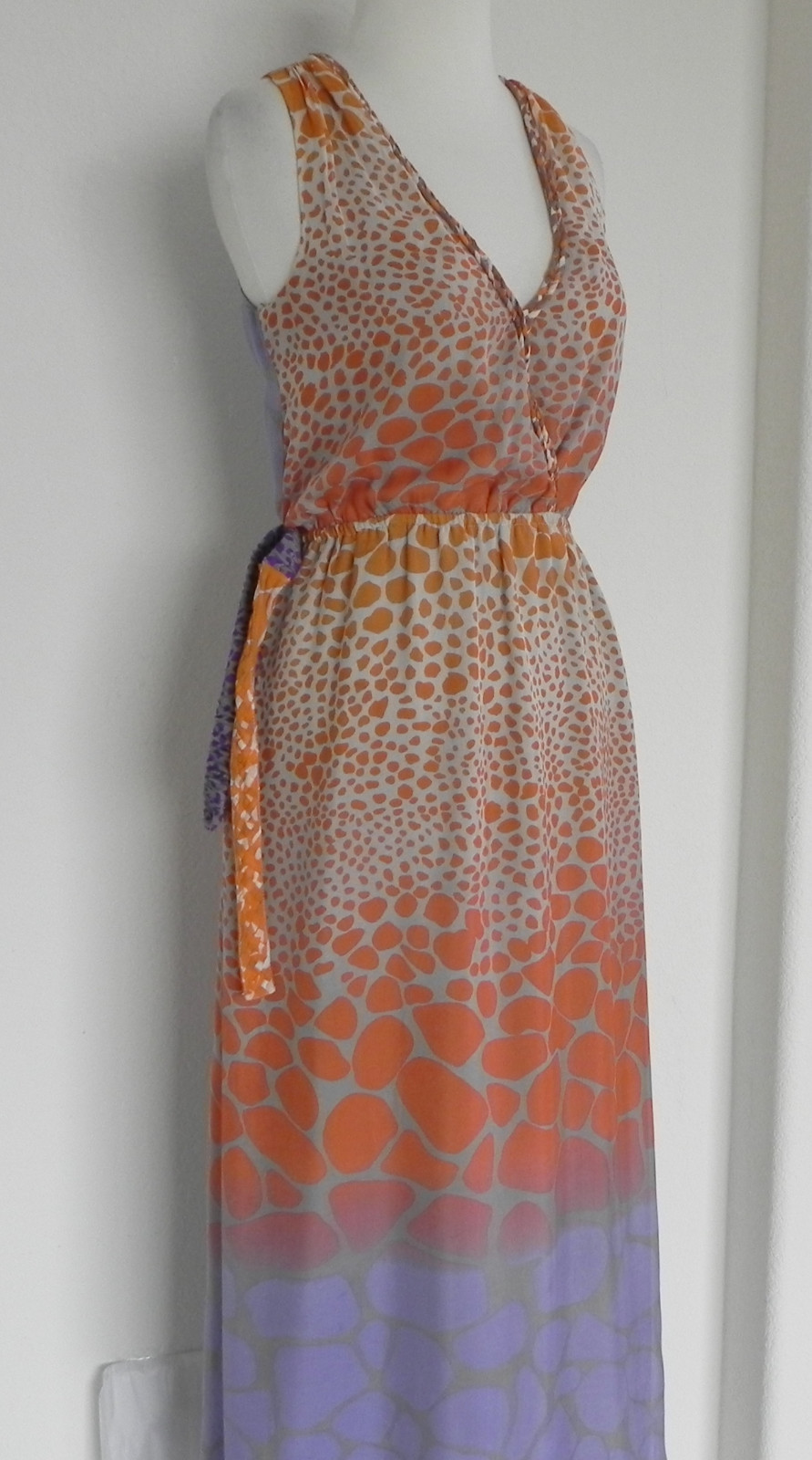 Presley Skye Maxi Dress Sleeveless Multi-Color 100% Silk Belted Size XS