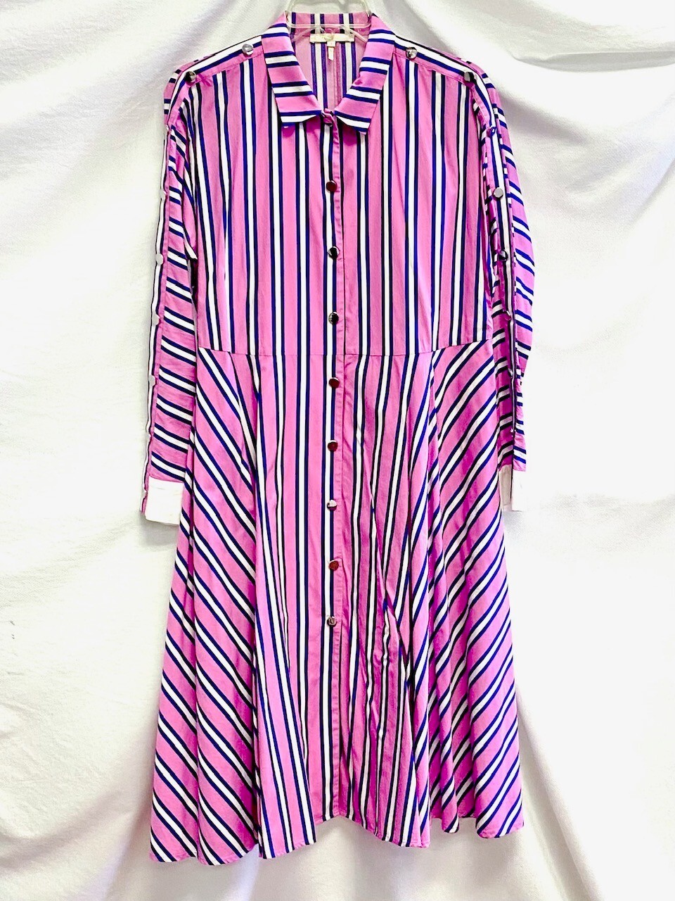 MAJE Pink Purple White Stripe Cocktail Midi Button-Down Shirt-Dress 3 = M 8/10