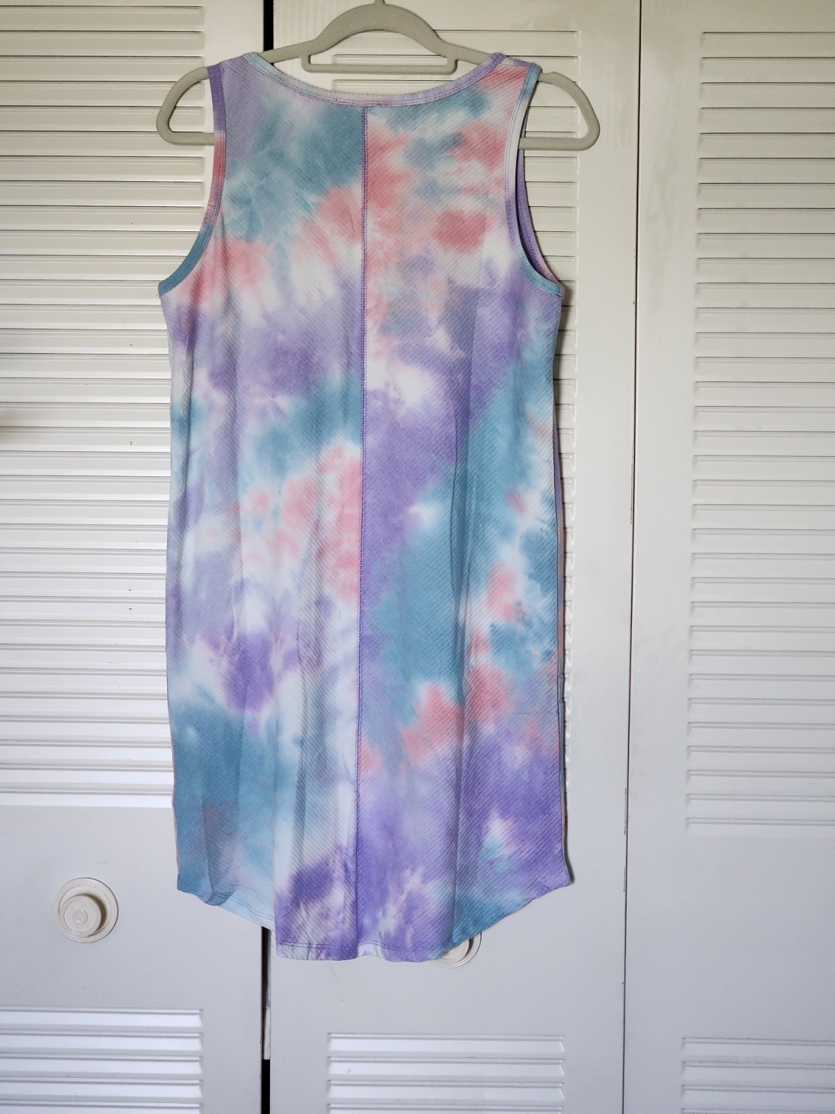 Umgee Pastel Tie-Dye Ribbed Tank Dress — Lavender, Baby Blue & Pink, Size Medium