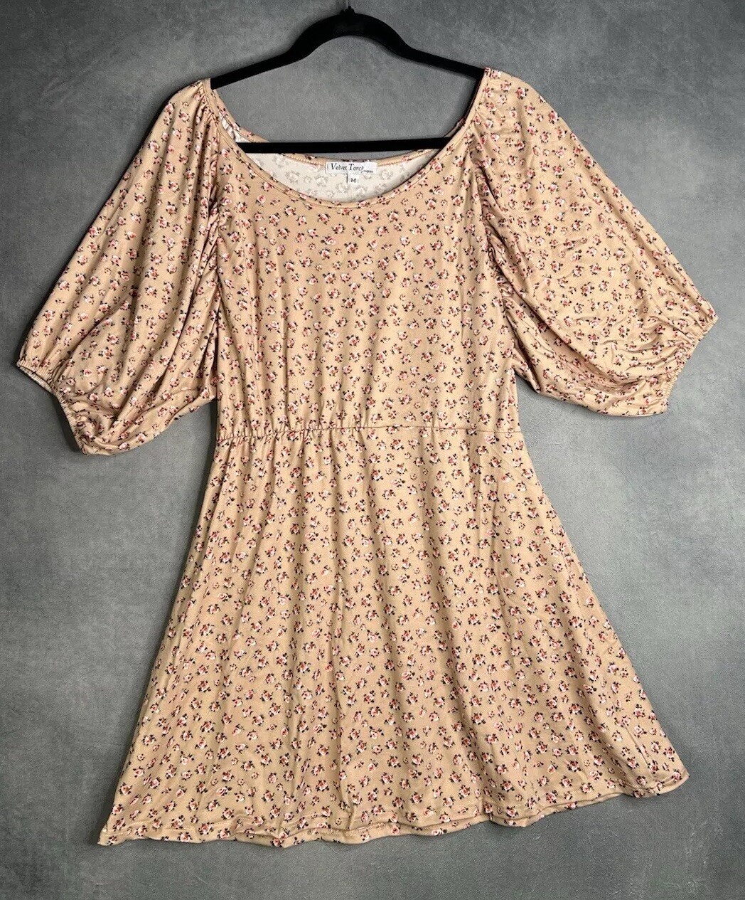 Velvet Torch Floral A Line Mini Dress Balloon Sleeve Jersey Stretch Women Large