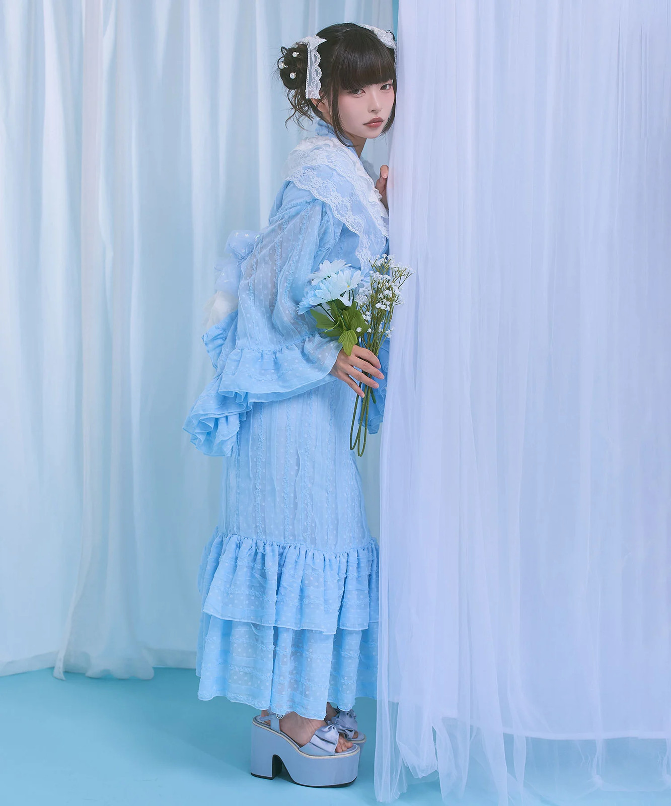 BULK Buy Dot Tulle Lace Ruffle Mermaid Yukata 3pc Set Large Sizes Jirai New