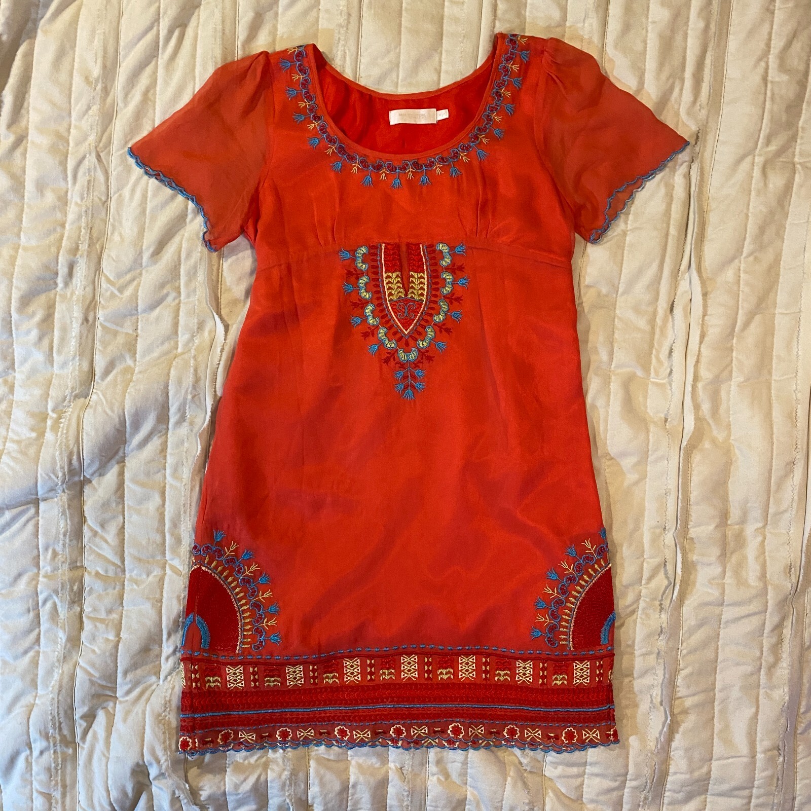Miss Me MM Couture Dress Womens M Pink Empire Waist Silk Embroidered Boho Mini