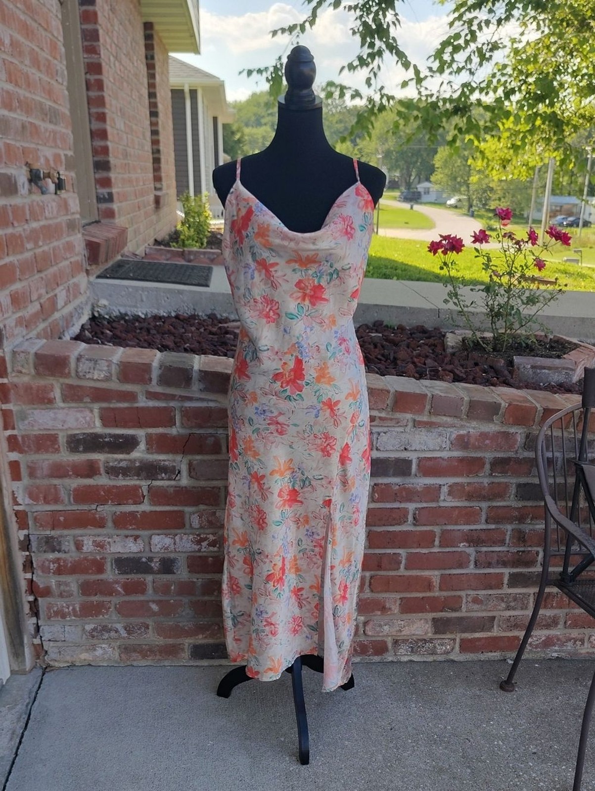 Paper Heart Anthropologie Satin Floral Drape Neckline Slip Dress Size L Y2K Boho