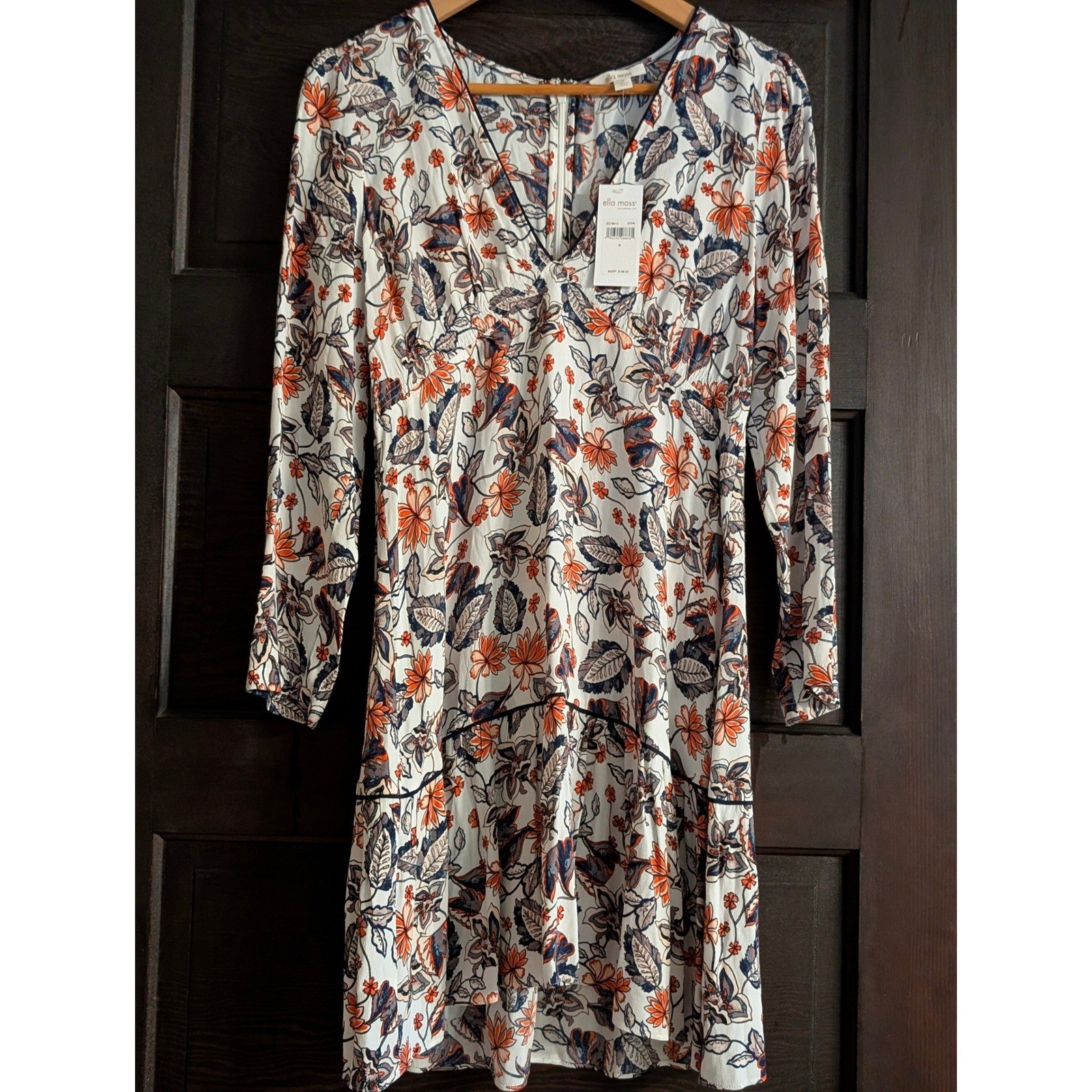 NWT Ella Moss Womens Floral V-Neck Long Sleeve Ruffle Mini Dress size medium