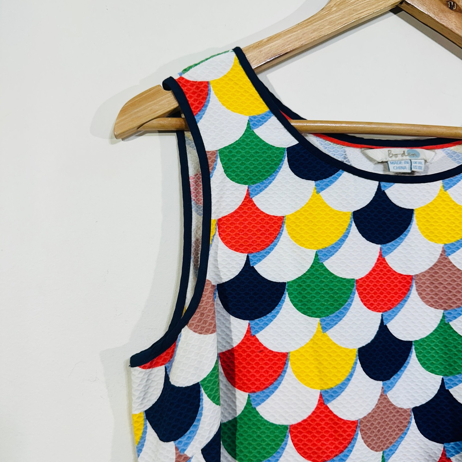Boden Shift Dress UK 14L Scallop Red Blue Green Yellow White Textured