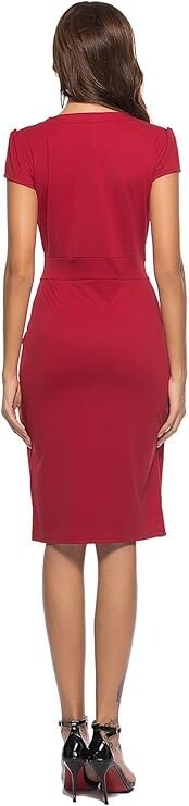 Ceasikery Red Knee-Length Dress Size M Red V-Neck Classic Cocktail