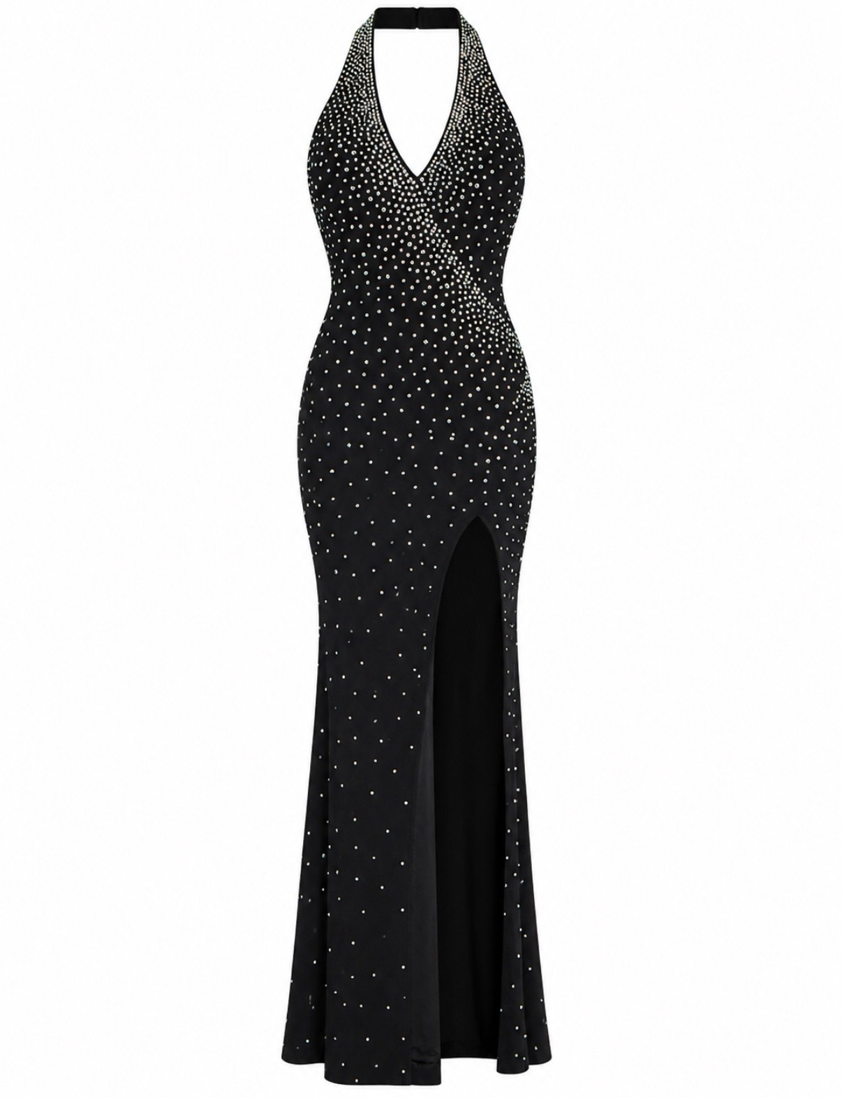 Black Rhinestone Sparkly Prom Dress Size 0 – Halter Gown with Slit