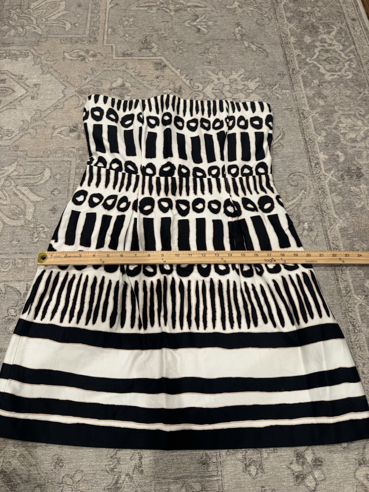 Laundry Shelli Segal 12 Cotton Strapless Mini Dress White Black Stripes Modern