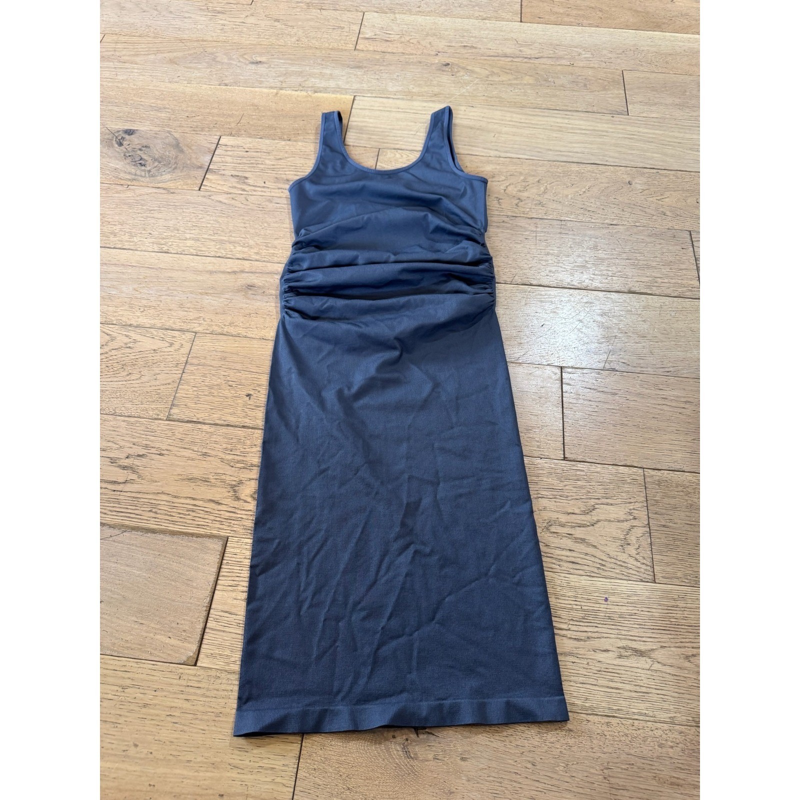 MINDD XL Ruched Tank Dress Sleeveless Bodycon Midi Gray Nylon Spandex (726)
