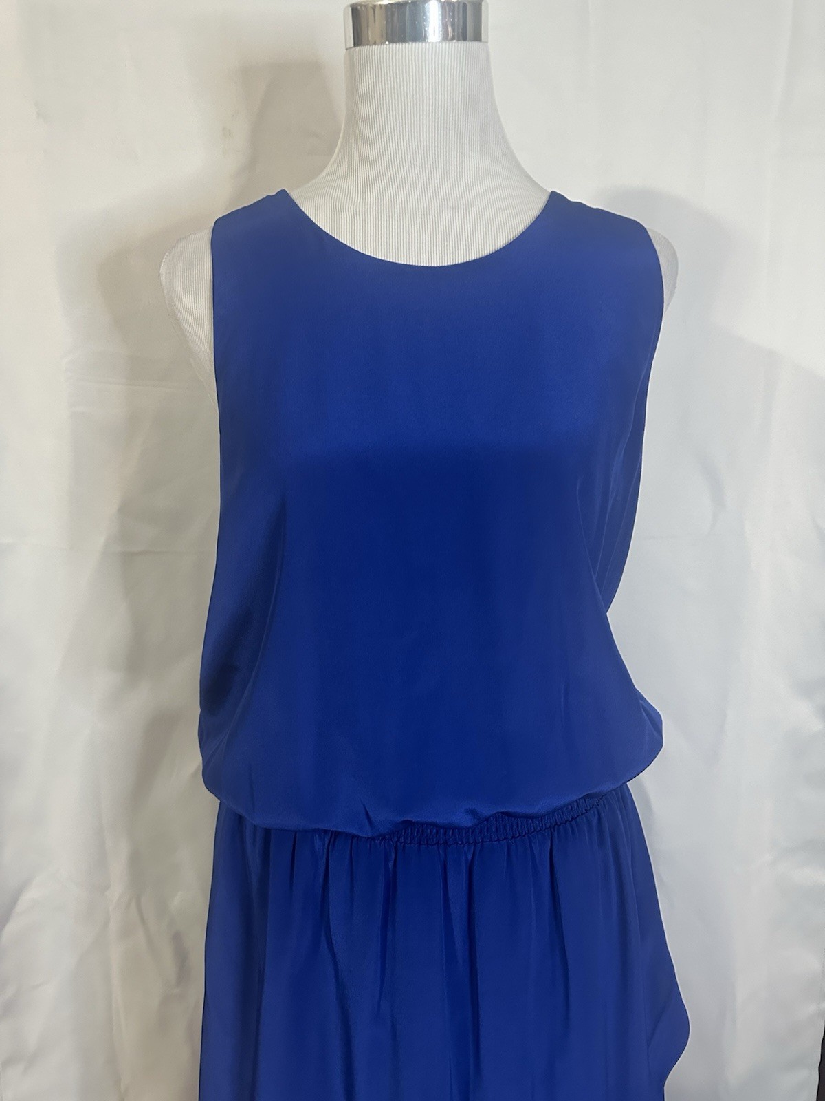 Banana Republic Size 12 Blue 100% Silk Dress Sleeveless Racerback Asymmetrical