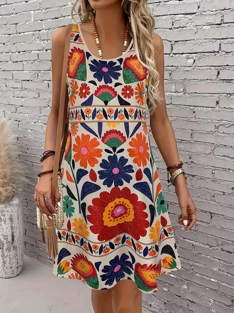 Plus-Size 4XL – Vibrant Abstract Floral Cocktail Dress ✨New