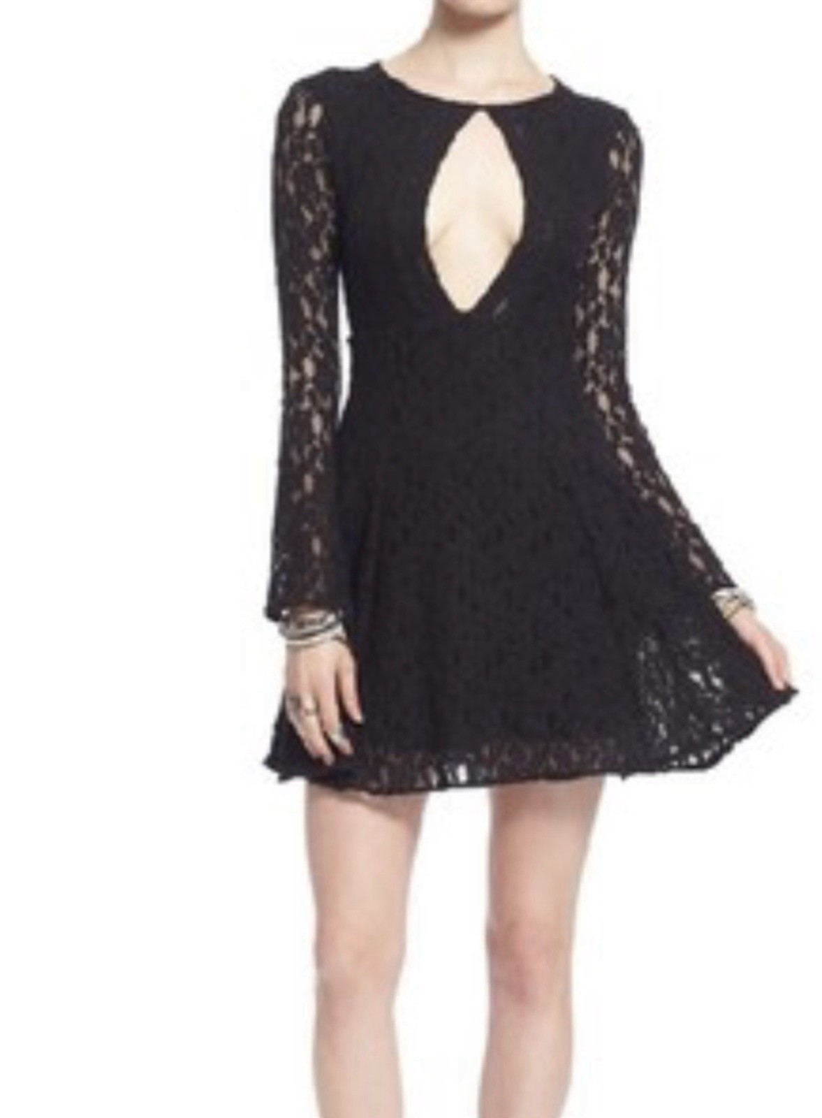 Free People “ Teen Witch” Black Lace Skater Fit Flare Whimsy Goth Fairy Sz L??