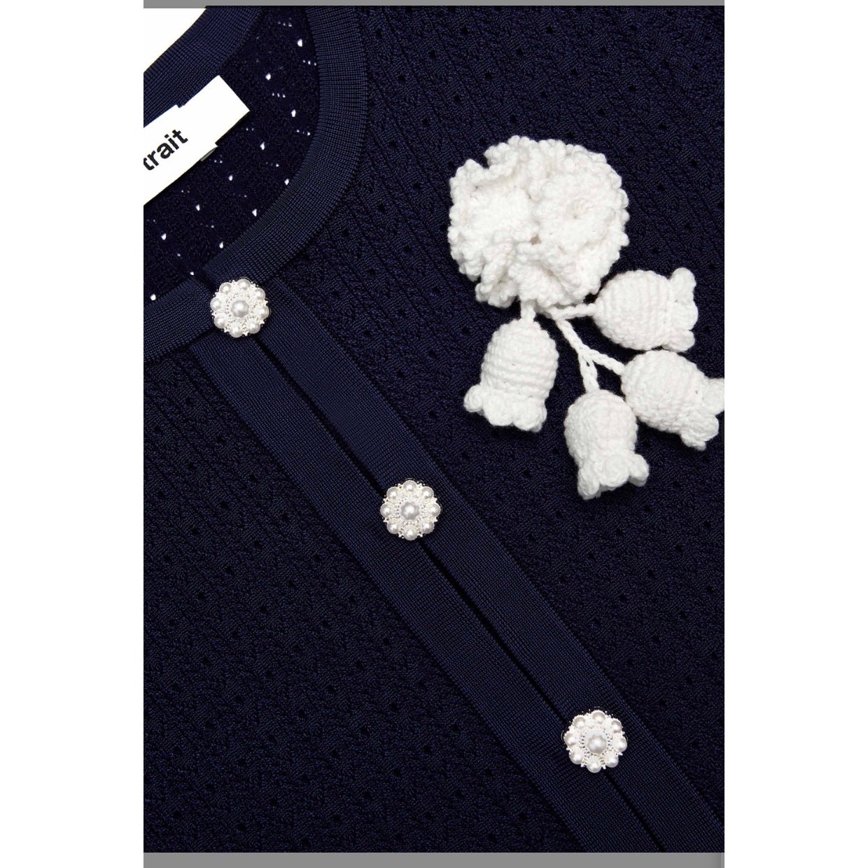 BNWT Navy Pointelle Knit Crochet Flower Mini Dress sz L from Harrod’s