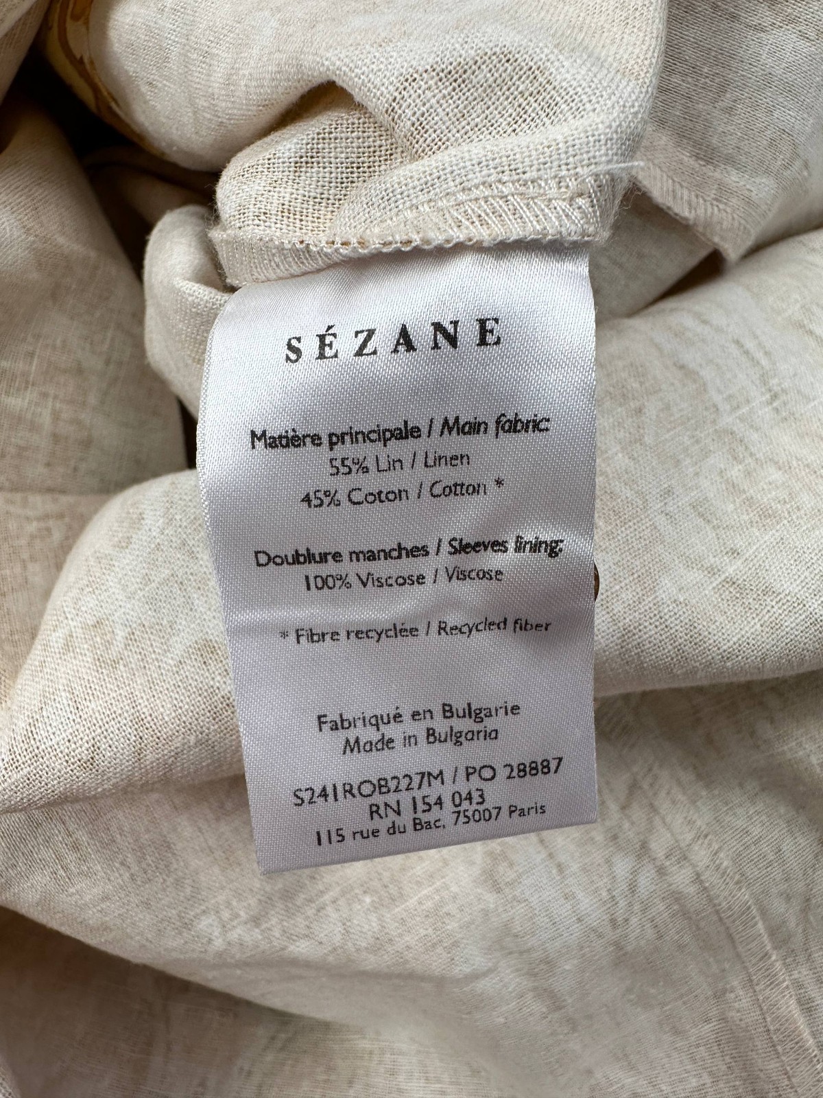 Sezane Paris Etia Pattern Short Sleeve Dress Cotton Linen Long Yellow Size 38