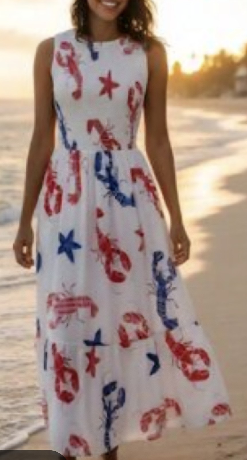 J. Crew Womens PM Midi Dress Nautical Lobster Print White Red Blue Coastal NWOT