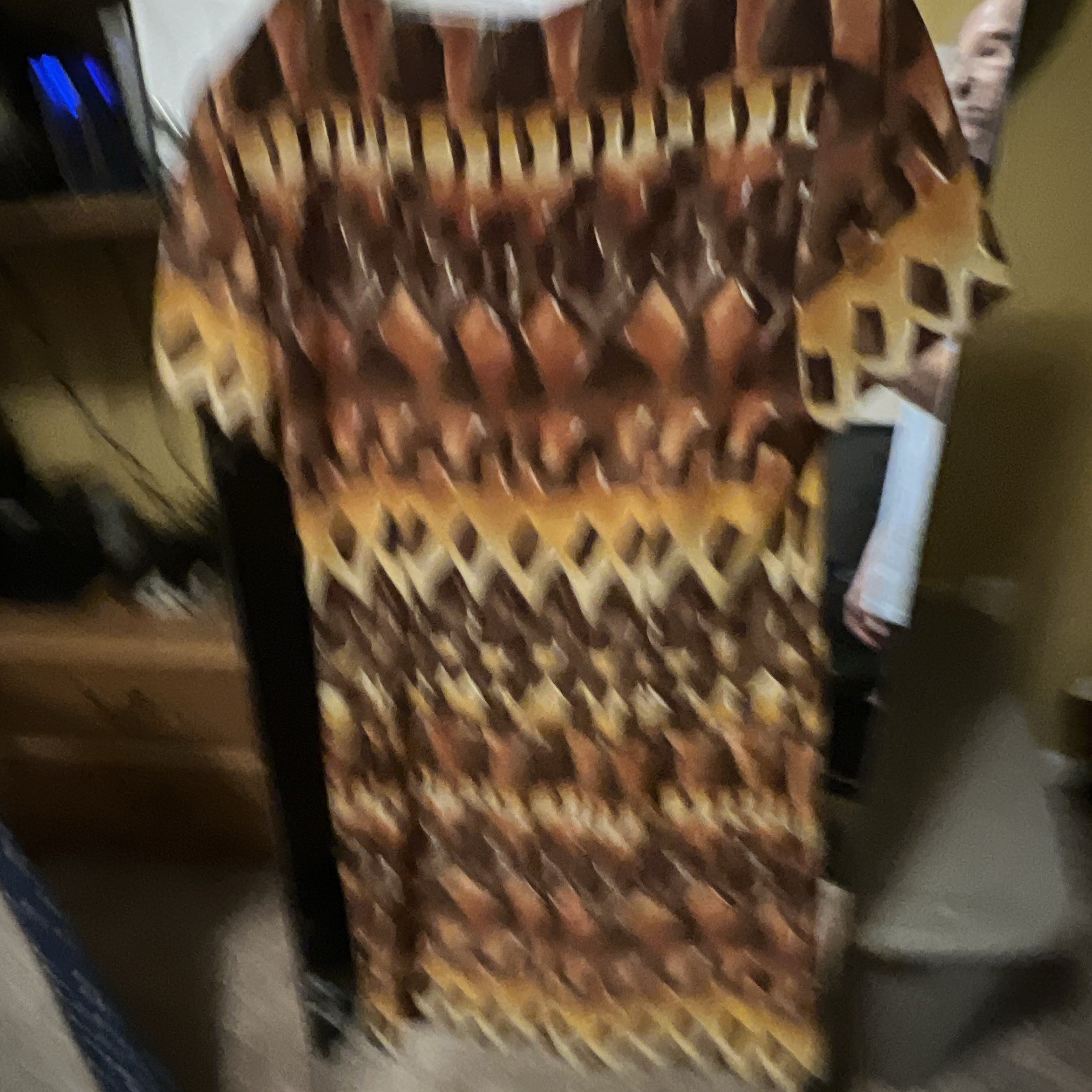 John Roberts Brown/Tan Geometric Shift Dress Knee Length Short Sleeve 16