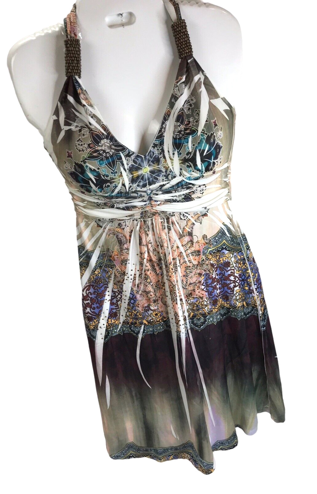 Y2K Size S Christina Love Dress Halter Colorful Embellished boho beach stretch