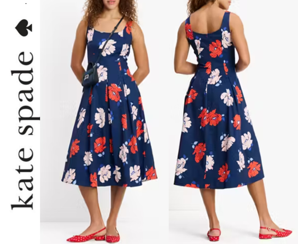 Kate Spade Dotty Floral Faille Cocktail Dress in French Navy sz 4, 6, 10 $498