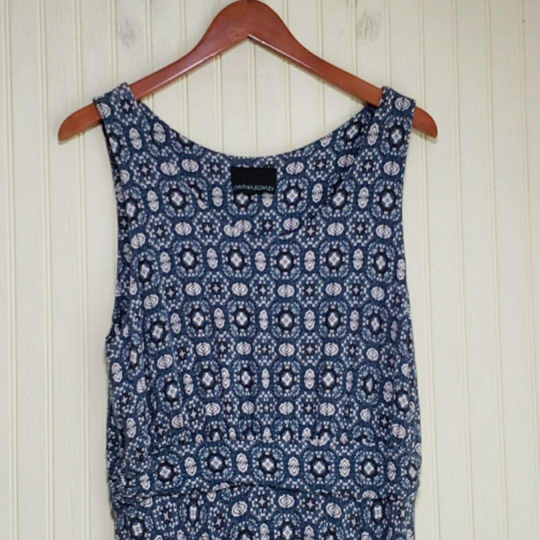 Cynthia Rowley Dress Womens XL Blue Geometric Sleeveless Boat Neck Fit & Flare