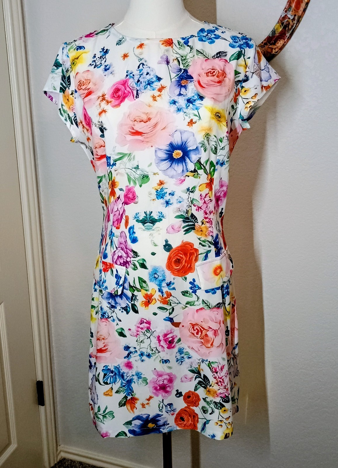 Mod Boutique Colorful Flower Mini Shift Dress Small Unique Boho Chic Spring