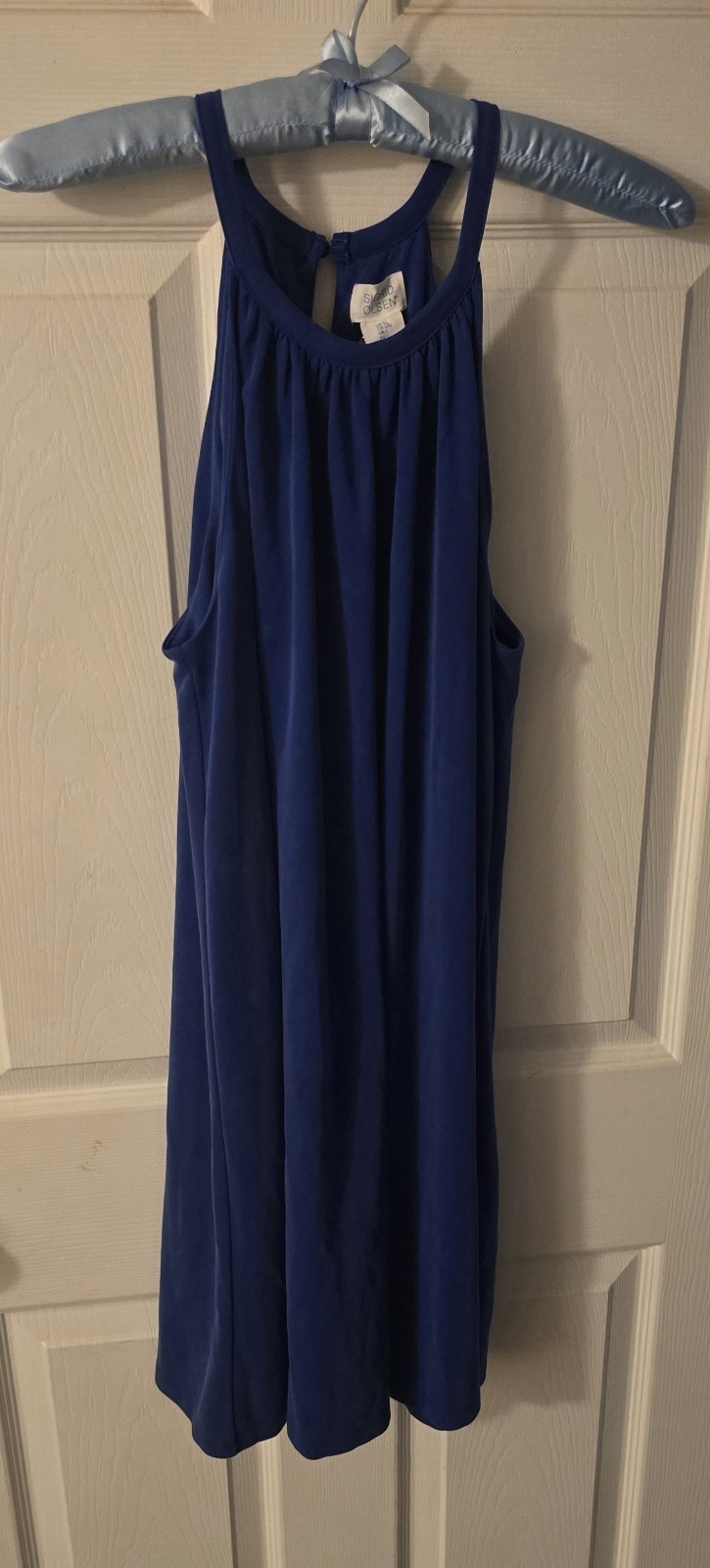 Sigrid Olsen Sz L High Neck Halter Swing Mini Dress Ocean Blue Keyhole Back