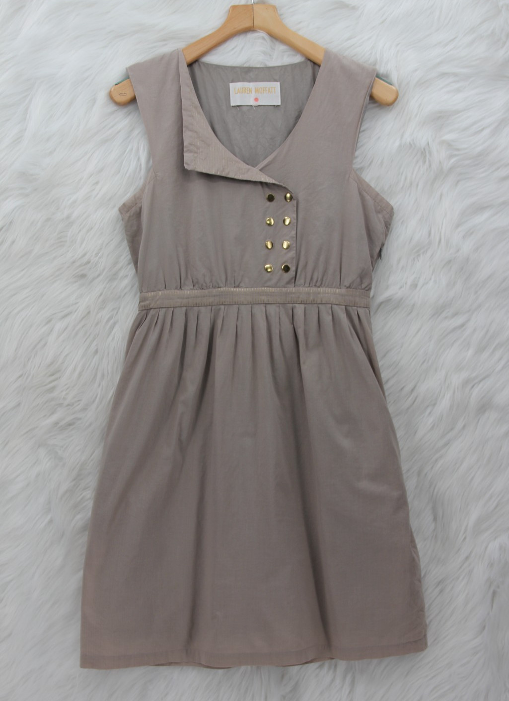 Lauren Moffat Anthropologie 100% Cotton Sheath Beige Dress Women’s Size 8 Preppy