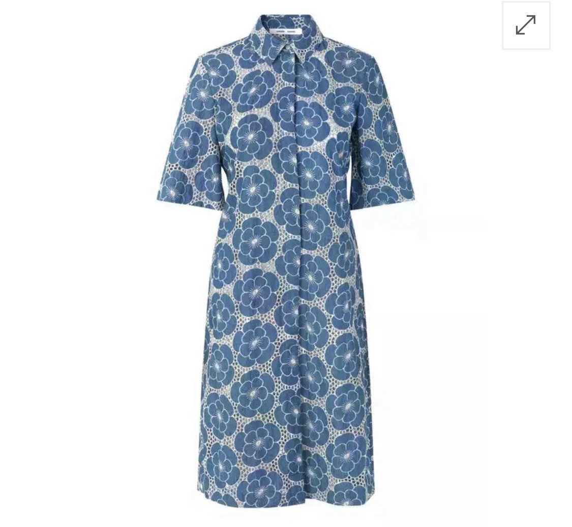 Women’s Samsoe Samsoe Demy Floral Print Crochet Midi Dress Blue Sz Small